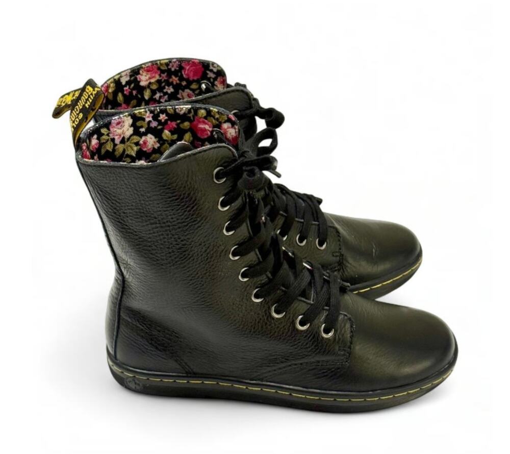 Dr. Martens Stratford Fold-Down Lace Combat Boot Black Floral Lining US 6